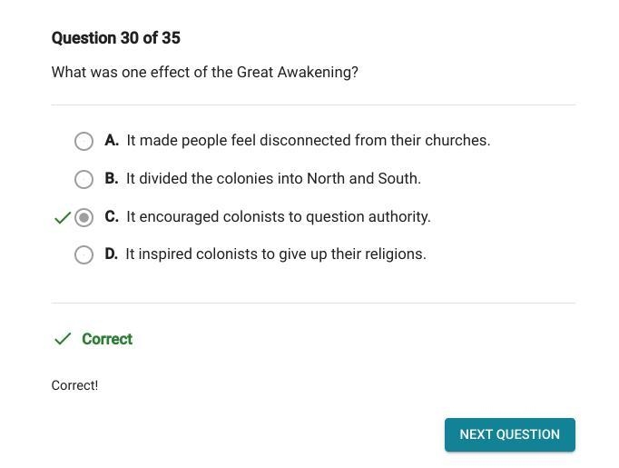 What was one effect of the Great Awakening?-example-1