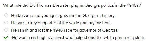 What role did Dr. Thomas Brewster play in Georgia politics in the 1940s? He became-example-1