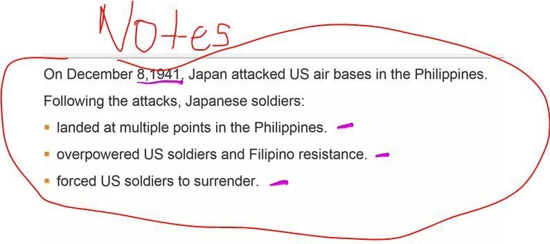 Place the events in order that led to the fall of the Philippines. Japan landed at-example-2