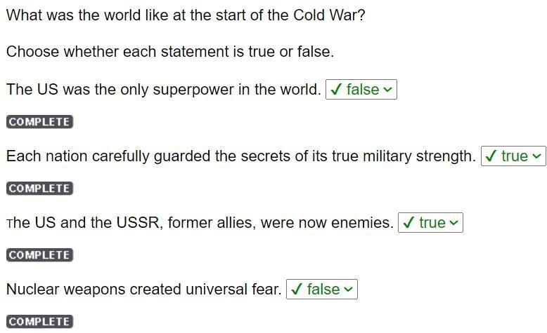 What was the world like at the start of the Cold War? Choose whether each statement-example-1