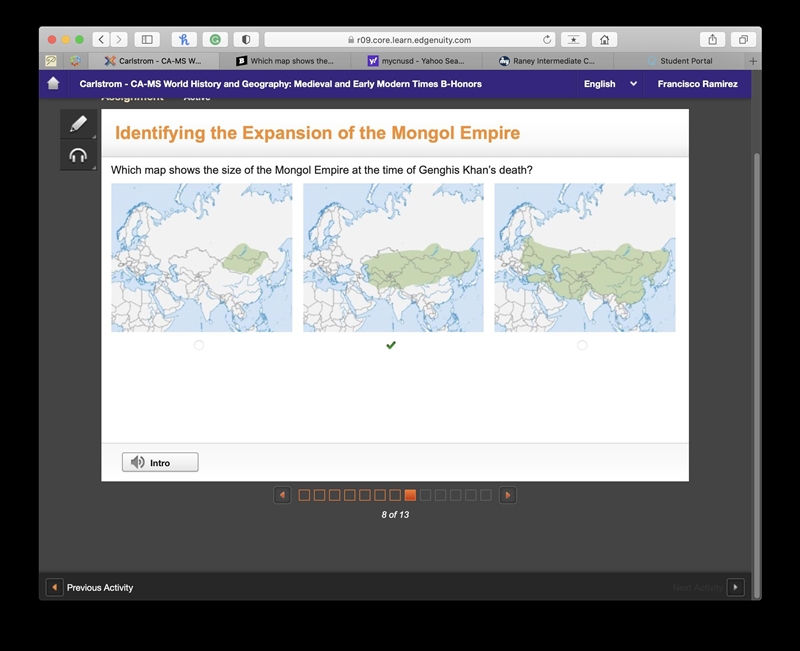 Which map shows the size of mongol empire at the time of Genghis khans death-example-1