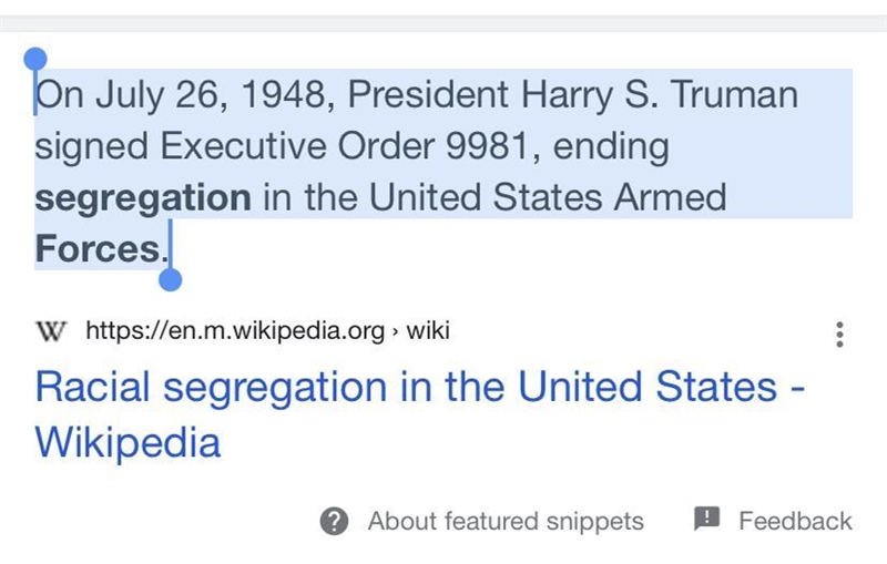 Racial segregation of American troops had been made illegal _____.-example-1