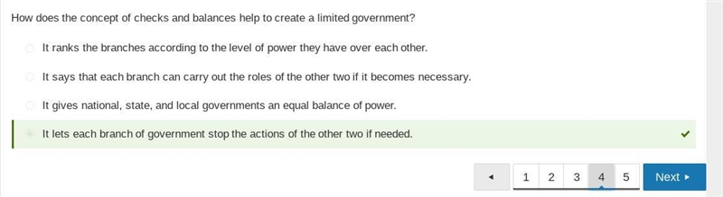 How does the concept of checks and balances help to create a limited government? A-example-1