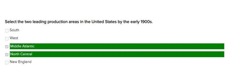 Select the two leading production areas in the United States by the early 1900s. South-example-1