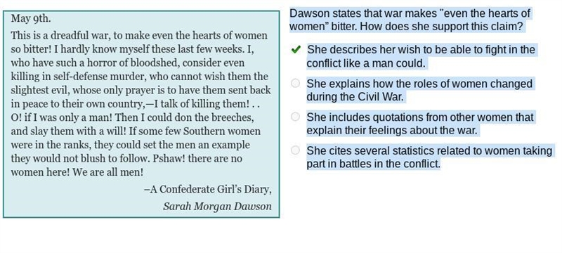 Assignment Active Citing Textual Evidence Dawson states that war makes "even-example-1