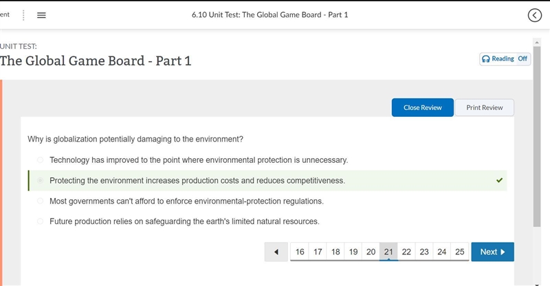 Why is globalization potentially damaging to the environment? ￼ A. Technology has-example-1