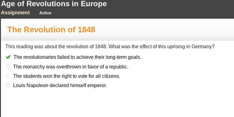 This reading was about the revolution of 1848. What was the effect of this uprising-example-1