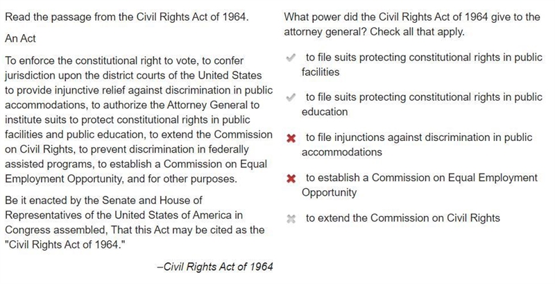 Read the passage from the Civil Rights Act of 1964. An Act To enforce the constitutional-example-1