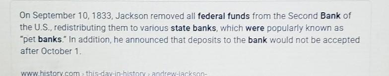 What happened when the federal bank's funds were moved to state banks? the v.​-example-1