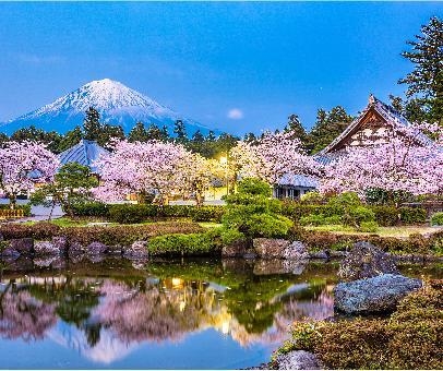 This image shows Mount Fuji in the background and a Shinto temple in the foreground-example-1