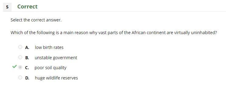 Which of the following is a main reason why vast parts of the African continent are-example-1