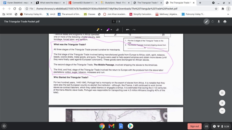 What were the steps of the Transatlantic slave trade? Explain the steps of the trade-example-1