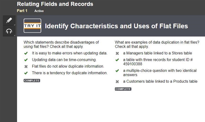 Which statements describe disadvantages of using flat files? Check all that apply-example-1