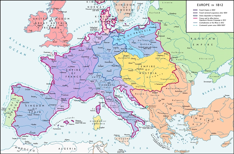 How far south did napoleons empire extend by 1812-example-1