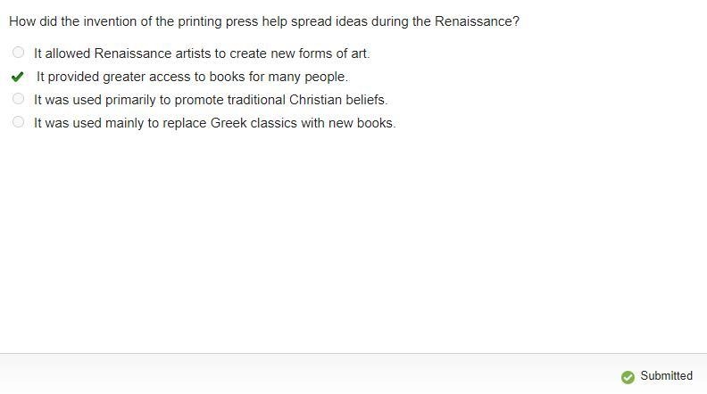 How did the invention of the printing press help spread ideas during the Renaissance-example-1