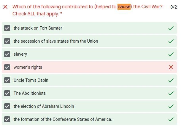 Q: In your opinion, which was the main cause of the Civil War and WHY? (You must provide-example-1