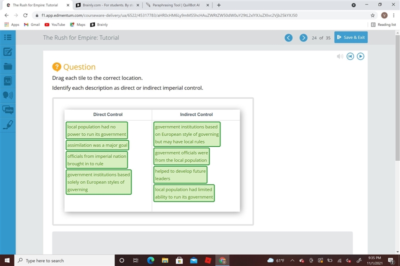 Identify each description as direct or indirect imperial control-example-1