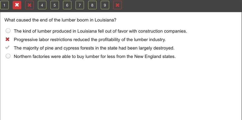 What caused the end of the lumber boom in Louisiana? O The kind of lumber produced-example-1