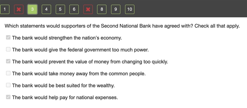 Which statements would supporters of the Second National Bank have agreed with? Check-example-1