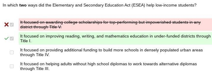 In which two ways did the Elementary and Secondary Education Act (ESEA) help low-income-example-1