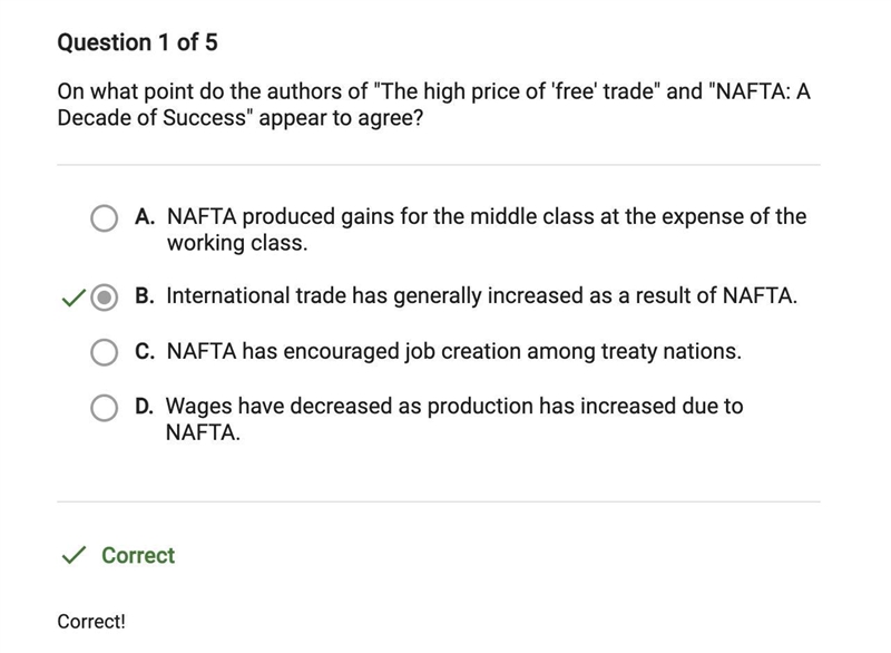 On what point do the authors of “the high price of free trade and NAFTA: a decade-example-1