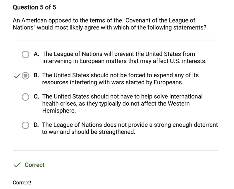 An American opposed to the terms of the ''Covenant of the League of nations'' would-example-1