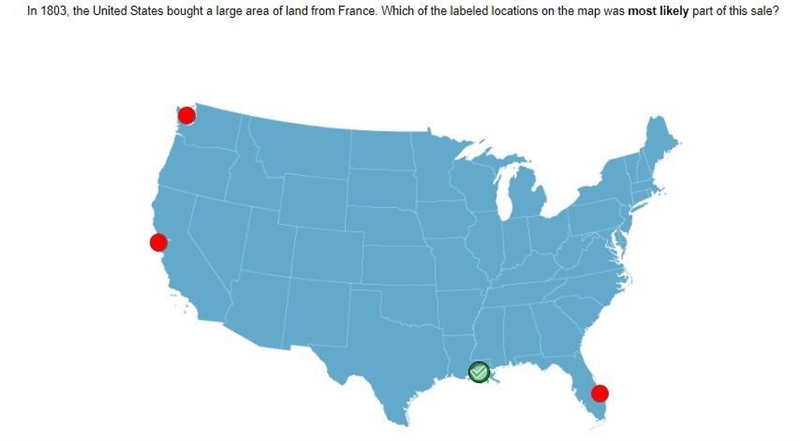 Select the correct location on the map. In 1803, the United States bought a large-example-1