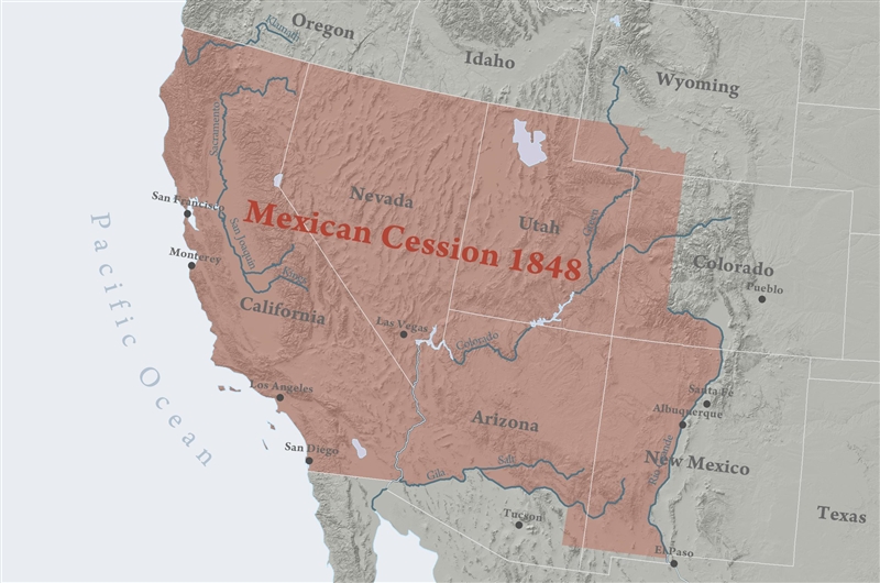 The Mexican Cession This map shows the o Mexican Cession. O Missouri Compromise Line-example-1