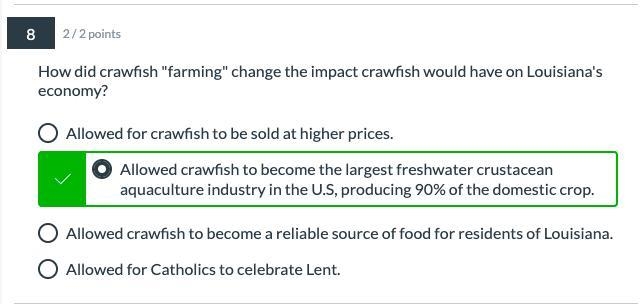 ASAP How did crawfish "farming" change the impact crawfish would have on-example-2