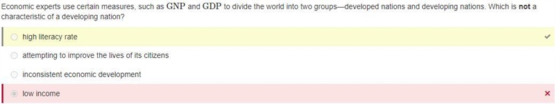 Economic experts use certain measures, such as GNP and GDP to divide the world into-example-1