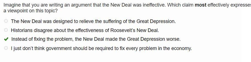 Which statement best describes the effect of the New Deal on the Great Depression-example-1