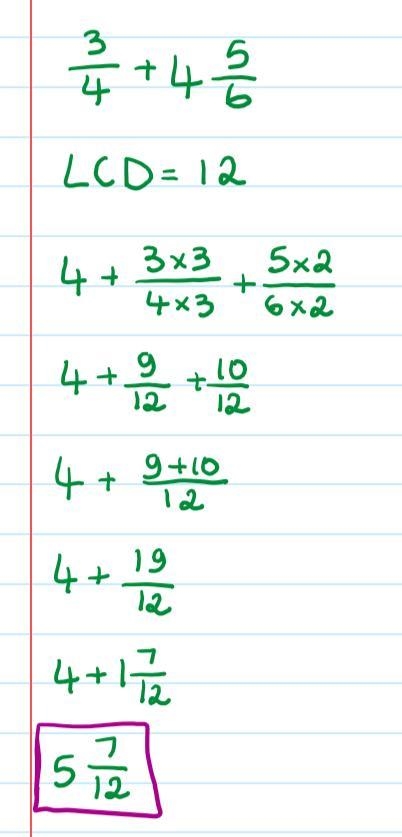 Add. 3/4 + 4 5/6 Enter your answer as a mixed number in simplest form in the box.-example-1