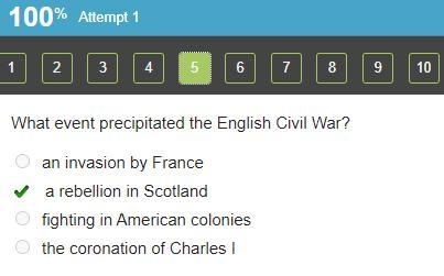 What event precipitated the English Civil War? an invasion by France a rebellion in-example-1