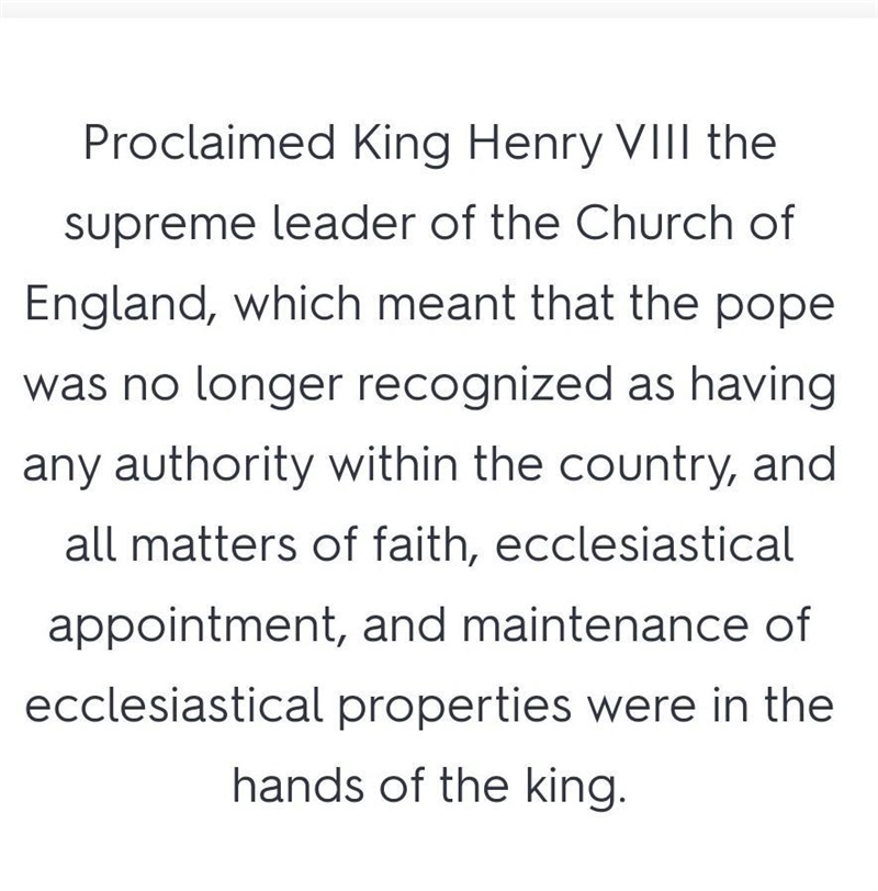 What was the Act of Supremacy? a. A ticket to heaven b. a position in the church c-example-2