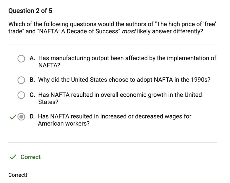 Which of the following questions would the authors of the high price of free trade-example-1