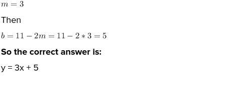 What is the slope-intercept form of a line that passes through points (2, 11) and-example-1