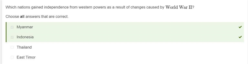 Which nations gained independence from western powers as a result of changes caused-example-1