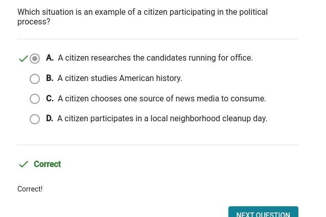 Which situation is an example of a citizen participating in the political process-example-1