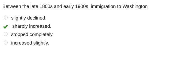 Between the late 1800s and early 1900s, immigration to Washington slightly declined-example-1