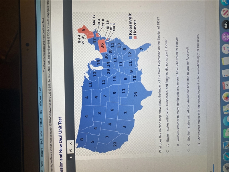 What does this election map show about the impact of the Great Depression on the Election-example-1