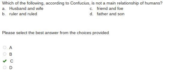 Which of the following, according to Confucius, is not a main relationship of humans-example-1