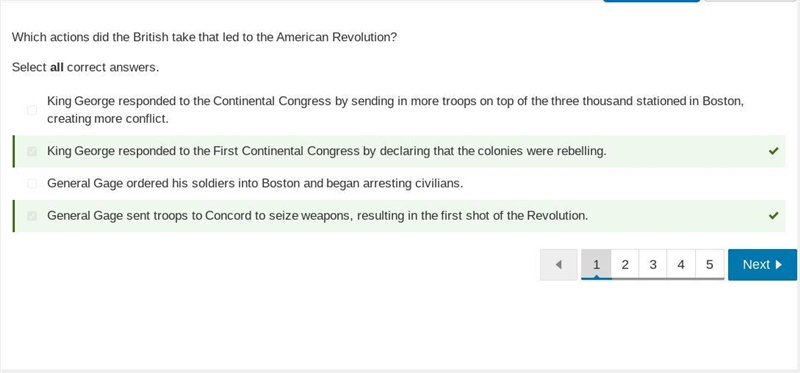 Which actions did the British take that led to the American Revolution? Select all-example-1