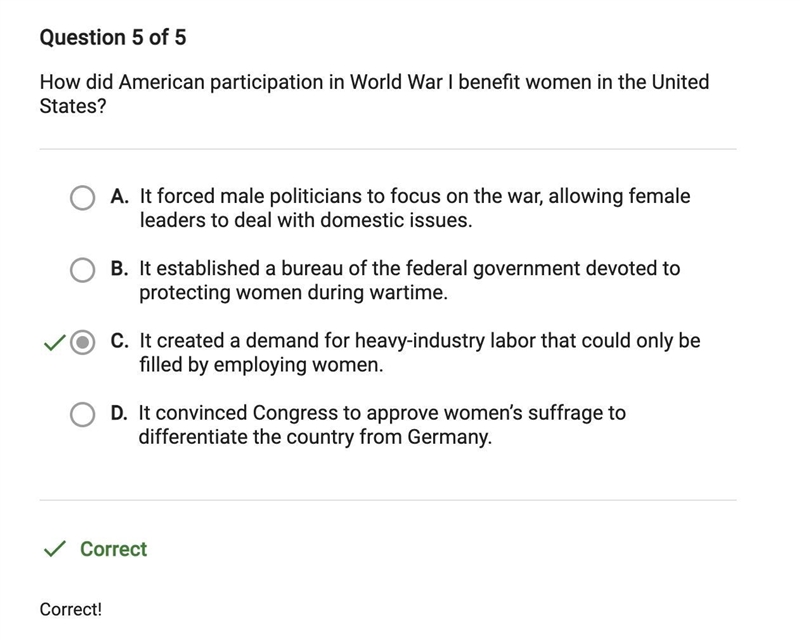 How did Americans participation in World War 1 benefit women in the united states-example-1