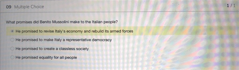 What promises did Benito Mussolini make to the Italian people? He promised to revise-example-1