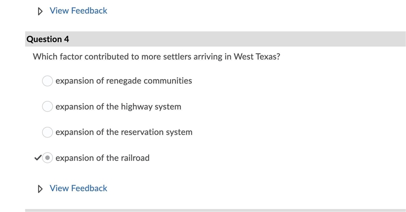 Which factor contributed to more settlers arriving in West Texas? A. expansion of-example-1