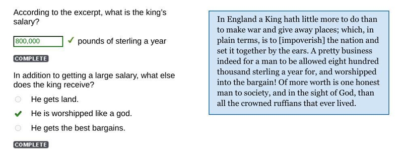 According to the excerpt, what is the king’s salary? pounds of sterling a year-example-1