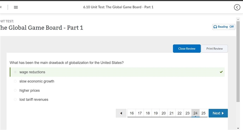 What has been the main drawback of globalization for the United States? A. Lost tariff-example-1