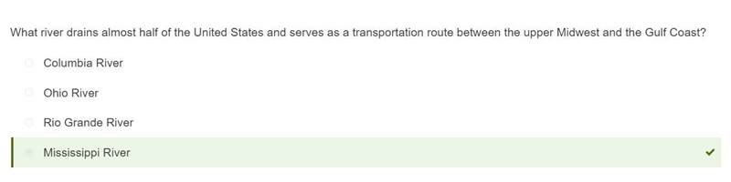 What river drains almost half of the United States and serves as a transportation-example-1