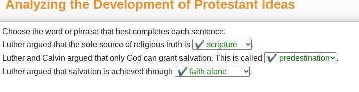 Choose the word or phrase that best completes each sentence. Luther argued that the-example-1