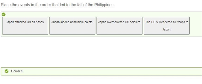 Place the events in order that led to the fall of the Philippines. Japan landed at-example-1